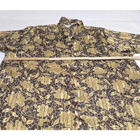 Selene Sport Womens 2X Top Button Up Floral Leaf Tropical Earth Tone Statement - Picture 8 of 11